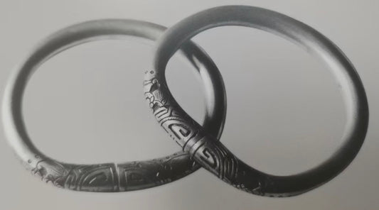 Pair of Solid Silver Horseshoe-Shaped Bracelets with Shòu Character Design