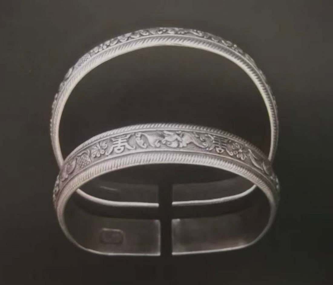 Silver Bracelets with Fu-Shou Pattern (Pair)