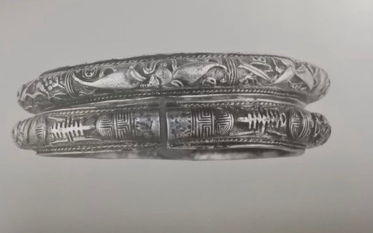 Silver Bracelets with Longevity Character Motif (Pair)