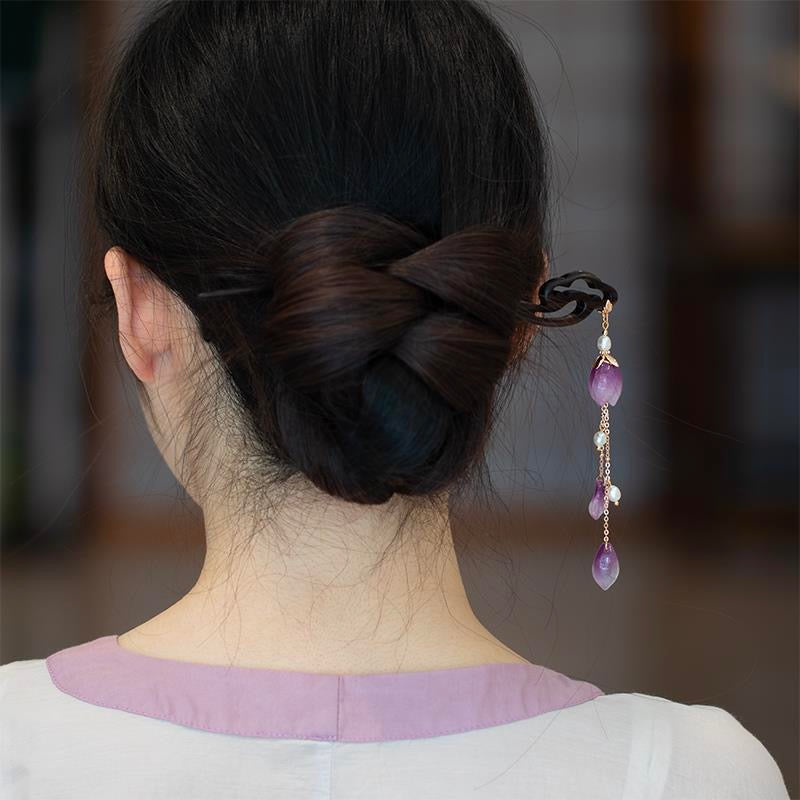 Black Sandalwood Ebony Cloud Pearl Tassel Hairpin