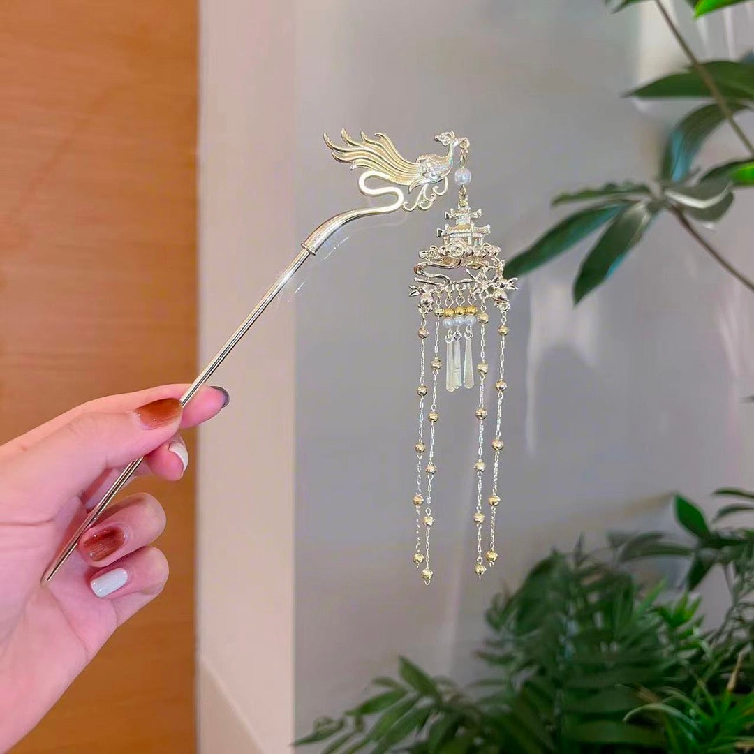 Nice retro gild s925 sterling silver phoenix tassel hairpin shops