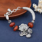 Ruyi Lock with Fish Pattern Bent Tube Chicken Fat Red Amber Beads Fortune Bracelet - 925 Sterling Silver