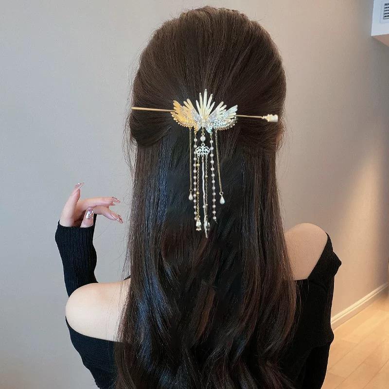 Phoenix Wings Pearl Tassel Hairpin