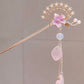 Pink flower fan shaped 2 pink bead tassel hairpin