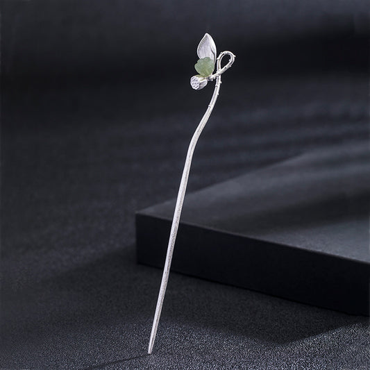 Hetian 2 lotus seedpod Hairpin- Sterling Silver